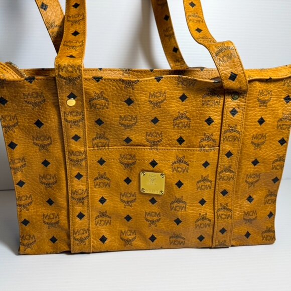 MCMBagsMCM Tan Visetos Cognac Color Tote Bag With Studded Detailing